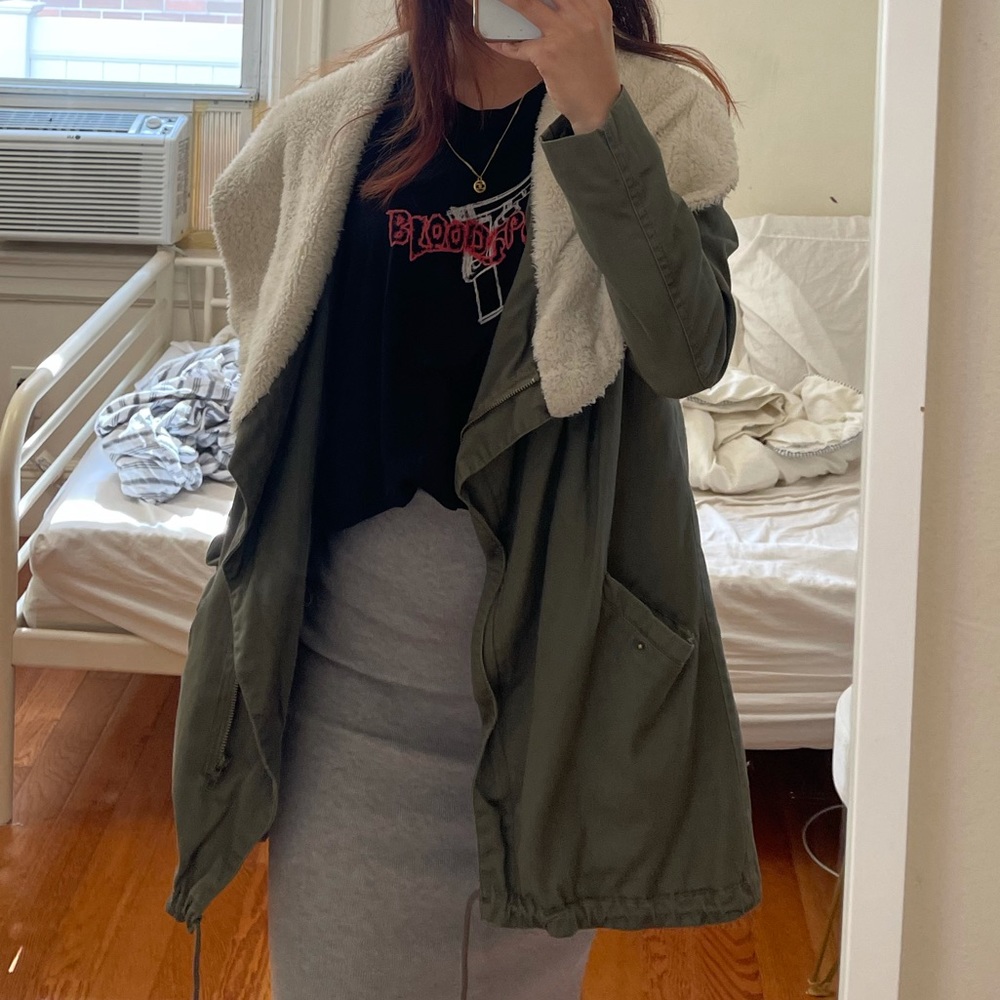 Army green jacket with fur top